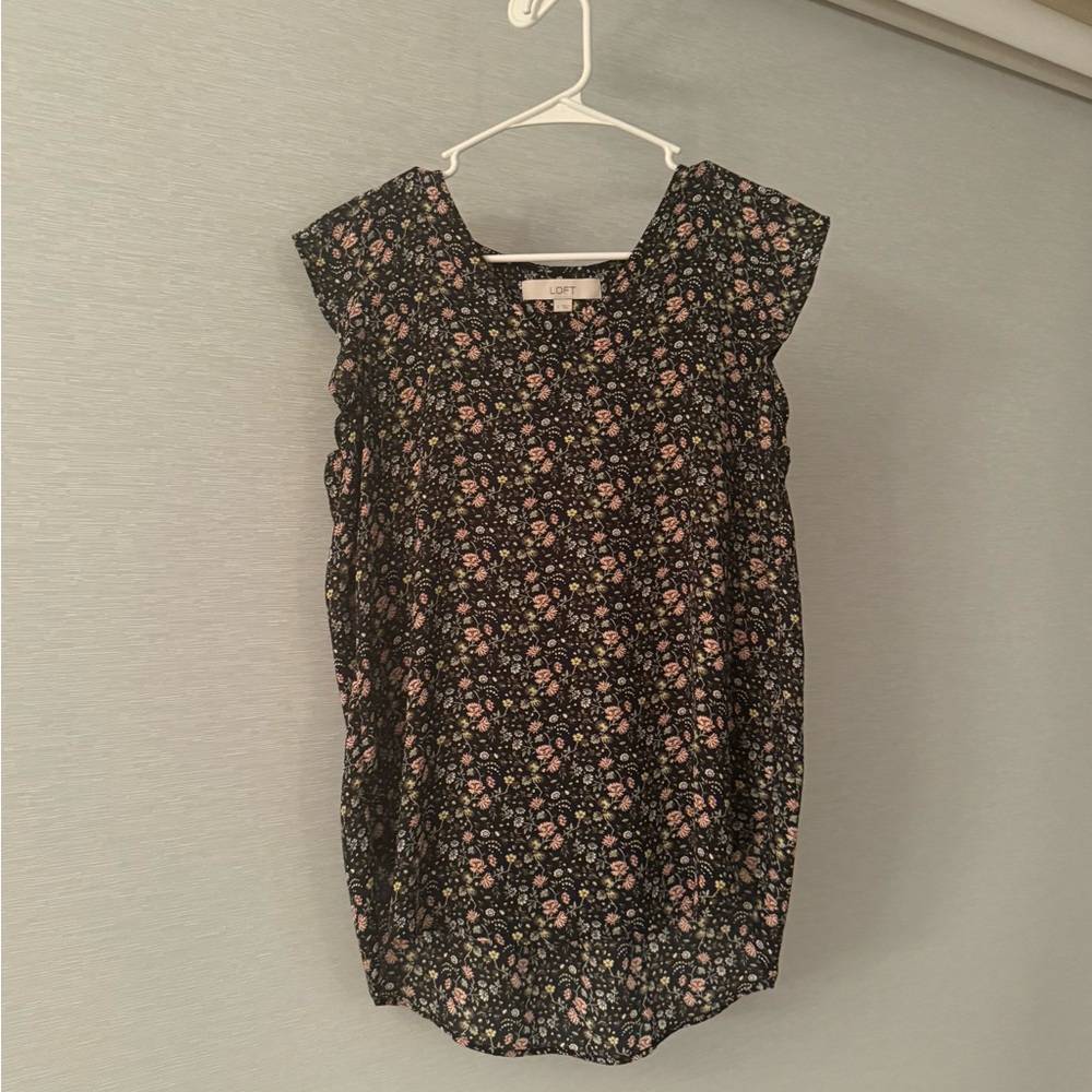 Loft Floral Black and Pink Women's Top